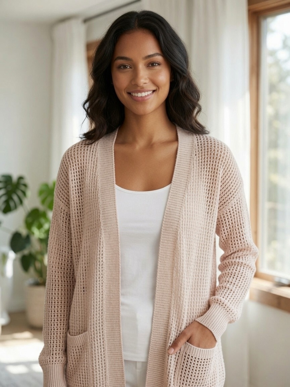 Old Navy Women's Light Pink Open-Knit Cardigan Sweater SP